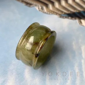 19.3mm A-Grade Natural Yellowish Green Jadeite Archer Ring Band No.161592