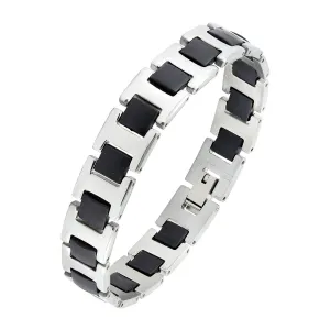 Black Fibre Links Silver 316L Surgical Stainless Steel Bracelet Men